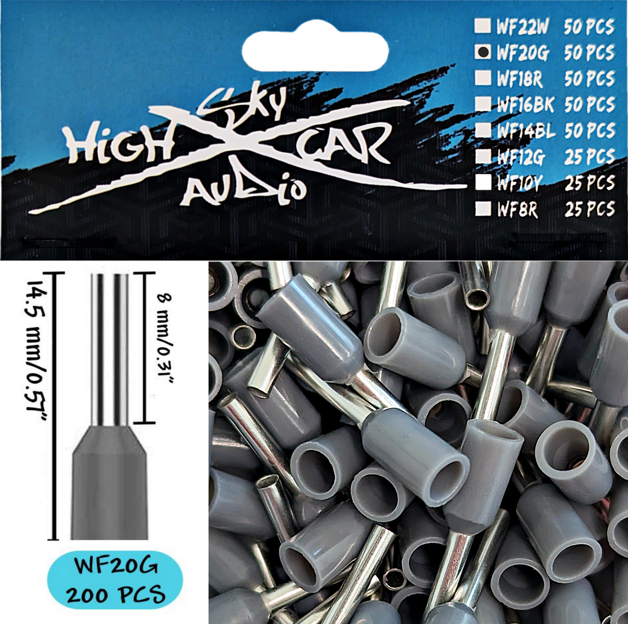 Sky High Car Audio Insulated Aluminum Wire Ferrules (8 Gauge - 22 Gauge) - Audio Sellerz