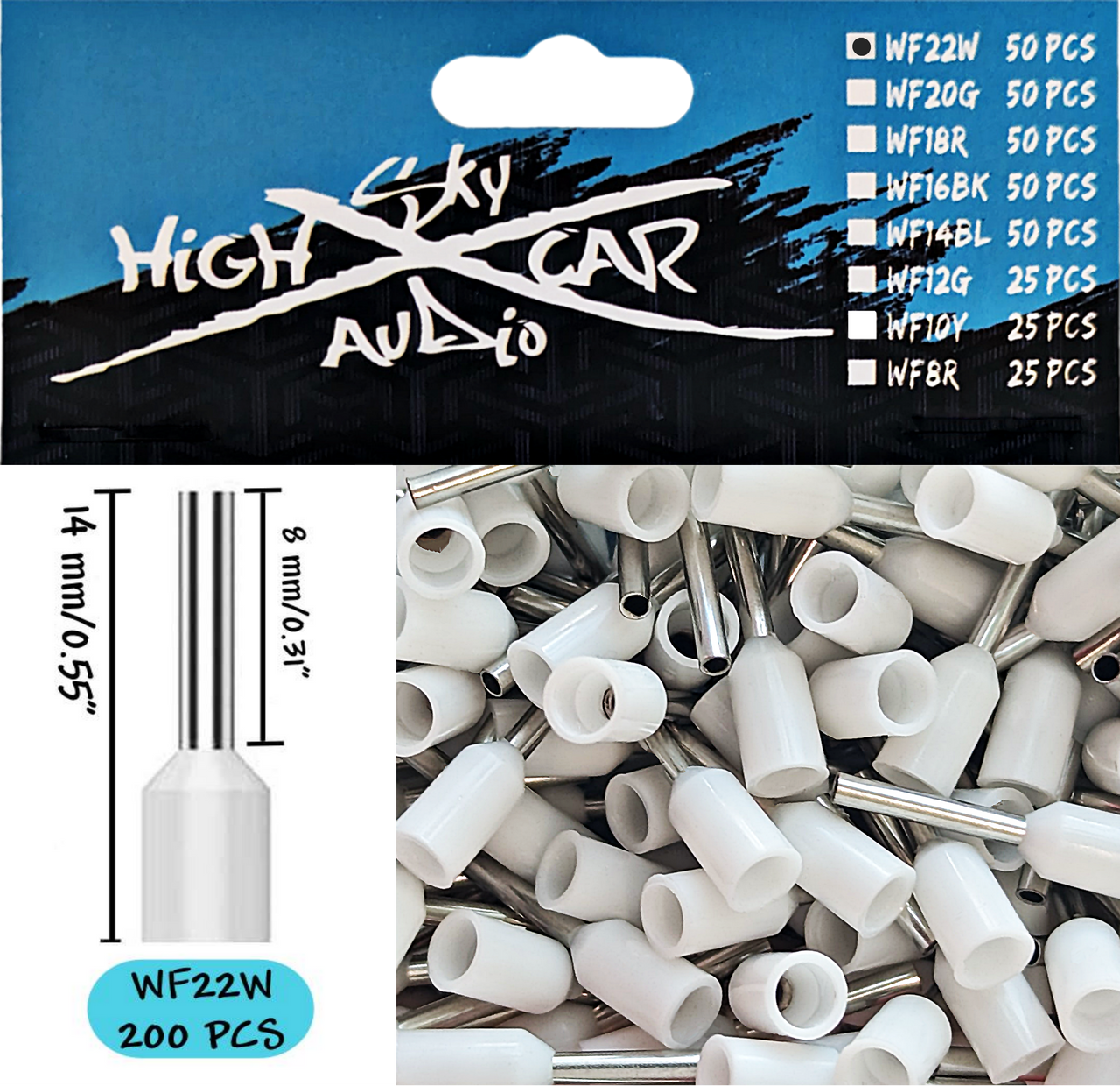 Sky High Car Audio Insulated Aluminum Wire Ferrules (8 Gauge - 22 Gauge) - Audio Sellerz