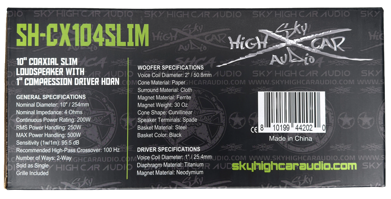 Sky High Car Audio SH-CX104SLIM 10" Slim Coaxial Speaker with Compression Driver Horn.