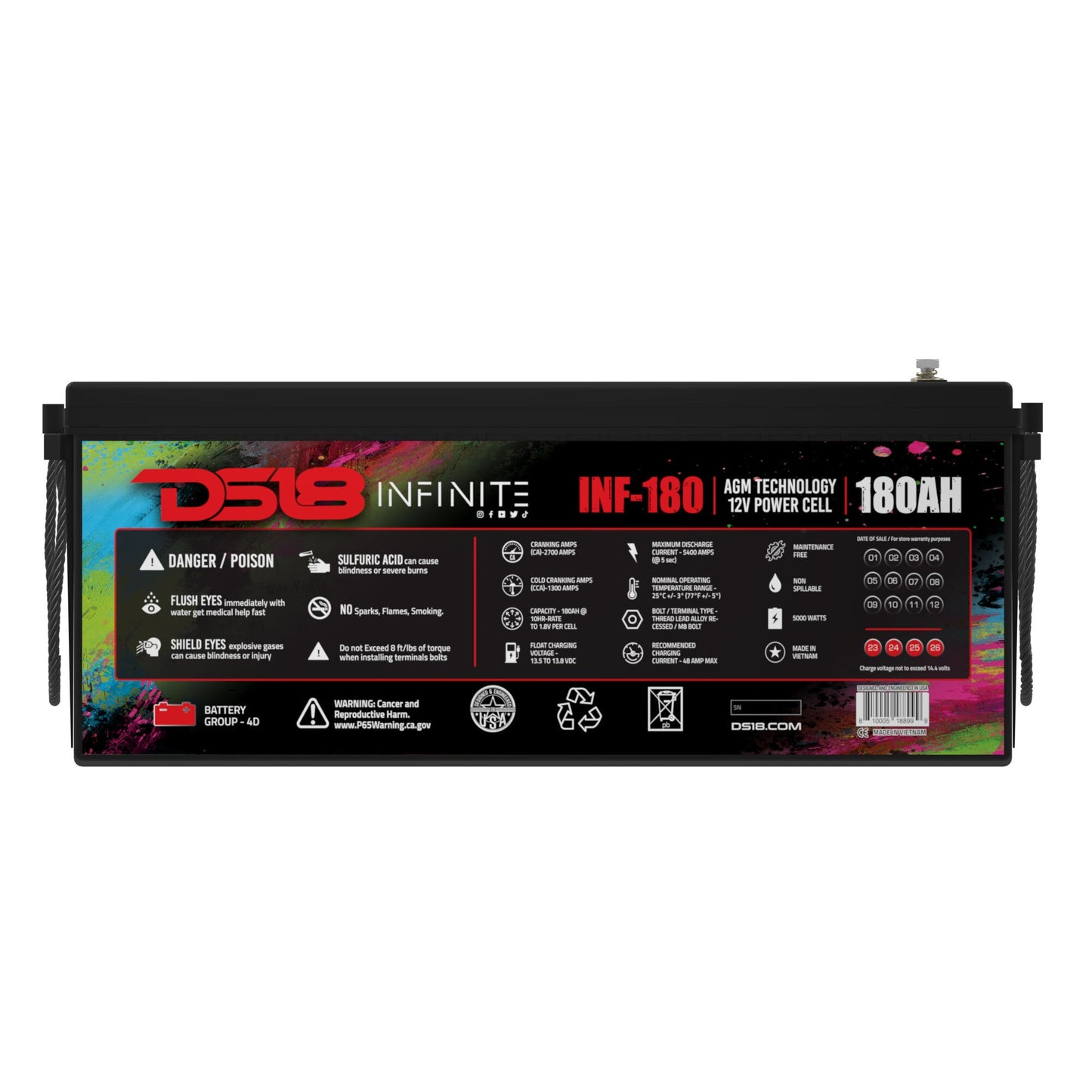 INFINITE 180 AH AGM Power Cell 12 Volt Battery