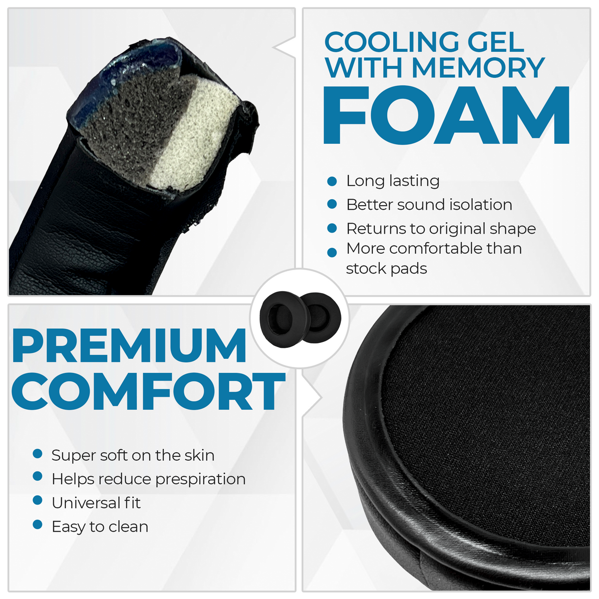 CentralSound Cooling Gel + Memory Foam Premium Replacement Ear Pad Cushions Universal Round - product image 5 - Audio Sellerz