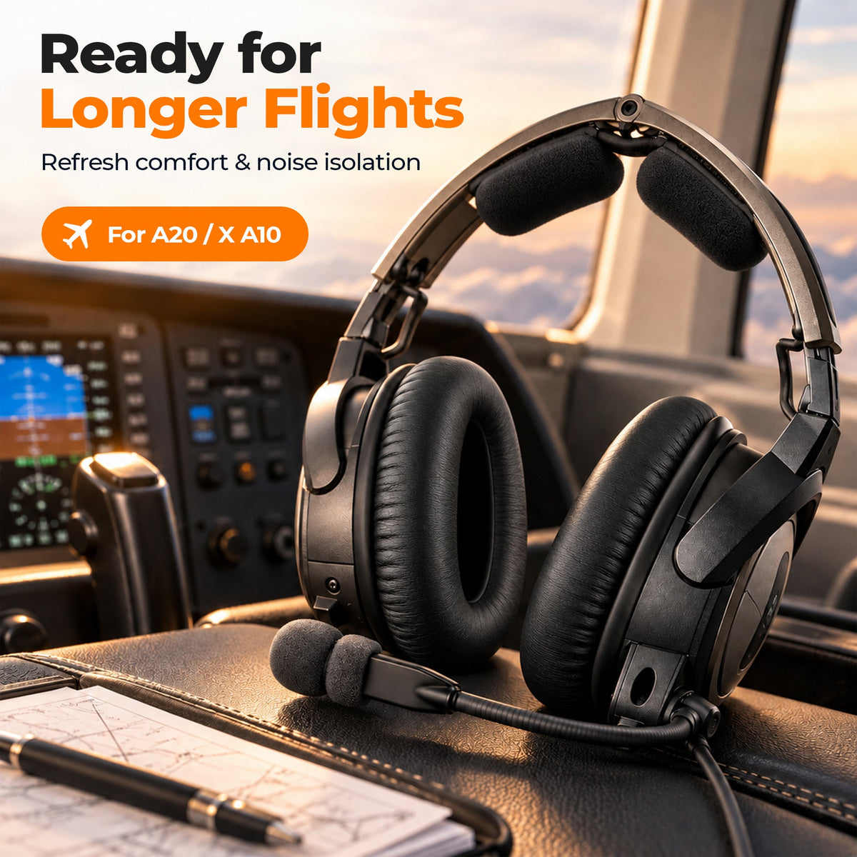 CentralSound Replacement Ear Cushions for Bose A20 and Aviation Headset X (A10), 8-Piece Kit with Foam Sets