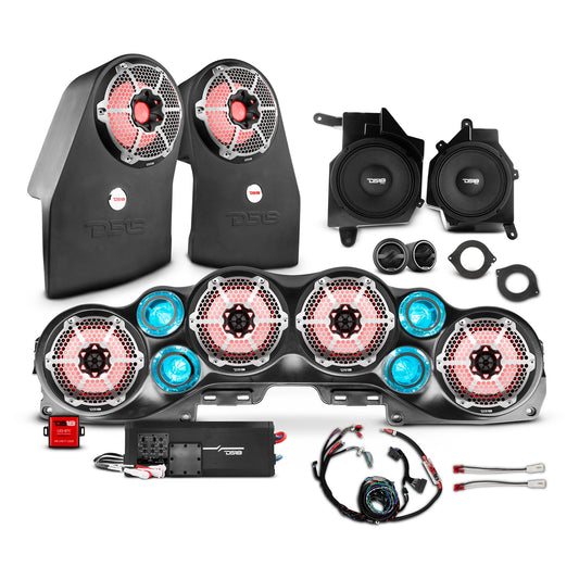 Jeep JL Wrangler 2018–2023 Complete Audio Package – Loaded Sound Bar, Dash Enclosures, Subwoofers & Amplifier.