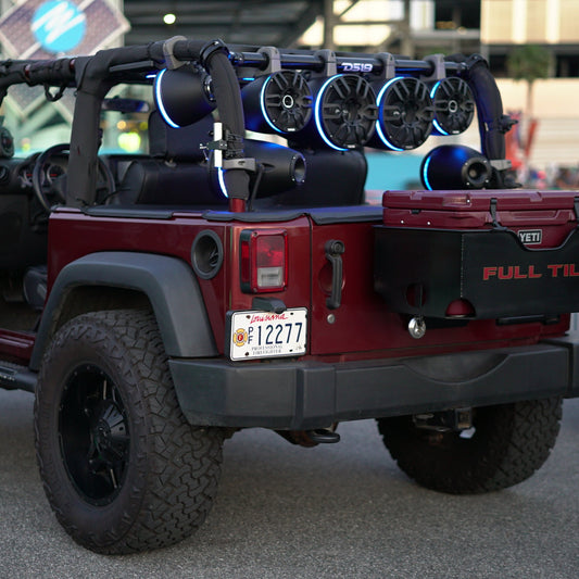 JK-TUBE 4x 8" Marine Towers Speakers with RGB LED Lights, 4-Channel Marine Amplifier and AMPKIT for Jeep JK/JKU.
