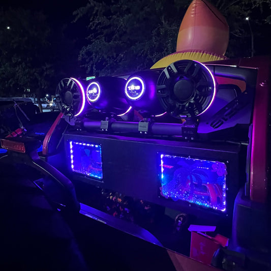JL-TUBEUP 4x 8" Marine Towers Speakers with RGB LED Lights, 4-Channel Marine Amplifier and AMPKIT for Jeep JLU.