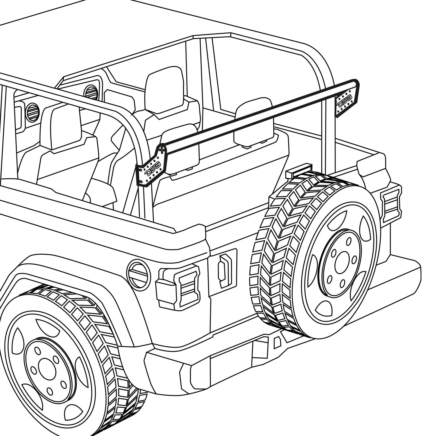 Tower Speaker Mounting Tube for Jeep Wrangler JL 2-Door Hardtop (2018–2023).