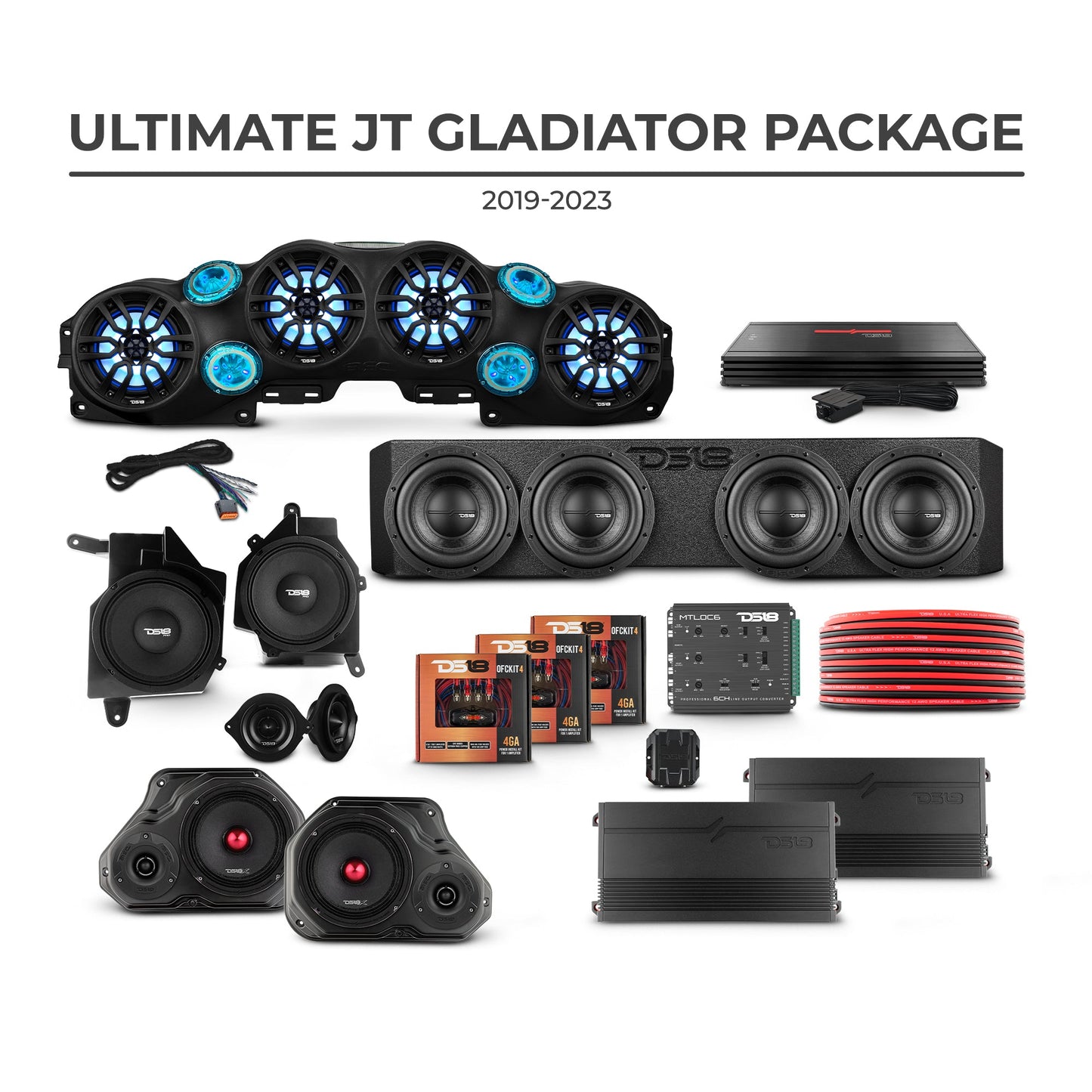 Jeep JT Gladiator 2019–2023 Ultimate Package – Loaded Sound Bar, Door Panels, Subwoofers & Amplifiers.