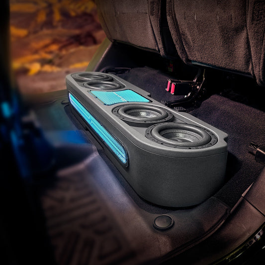 Jeep JT Gladiator Loaded Under Rear Seat Subwoofer Enclosure with 4 X 8" ZR8.2D, Leather Wrapped and Digital LED Lights | 1800 Watts RMS @ 1-Ohm.