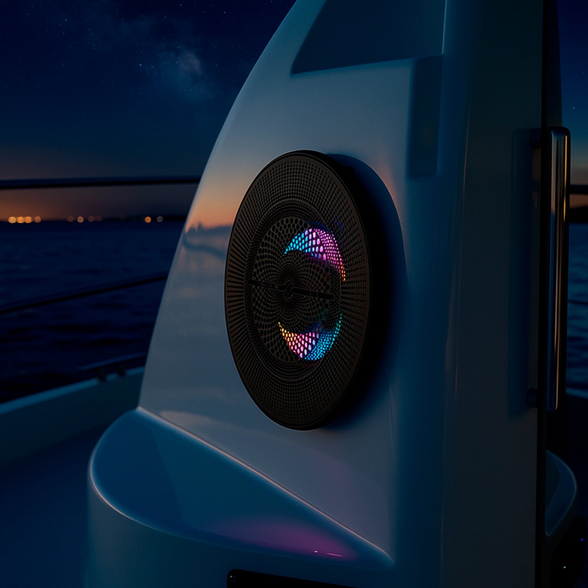 Luxury 6.5” 2-Way Marine Coaxial Speaker with Digital LED Lights and Flush Magnetic Mount Grille | 150W RMS 4-Ohm.