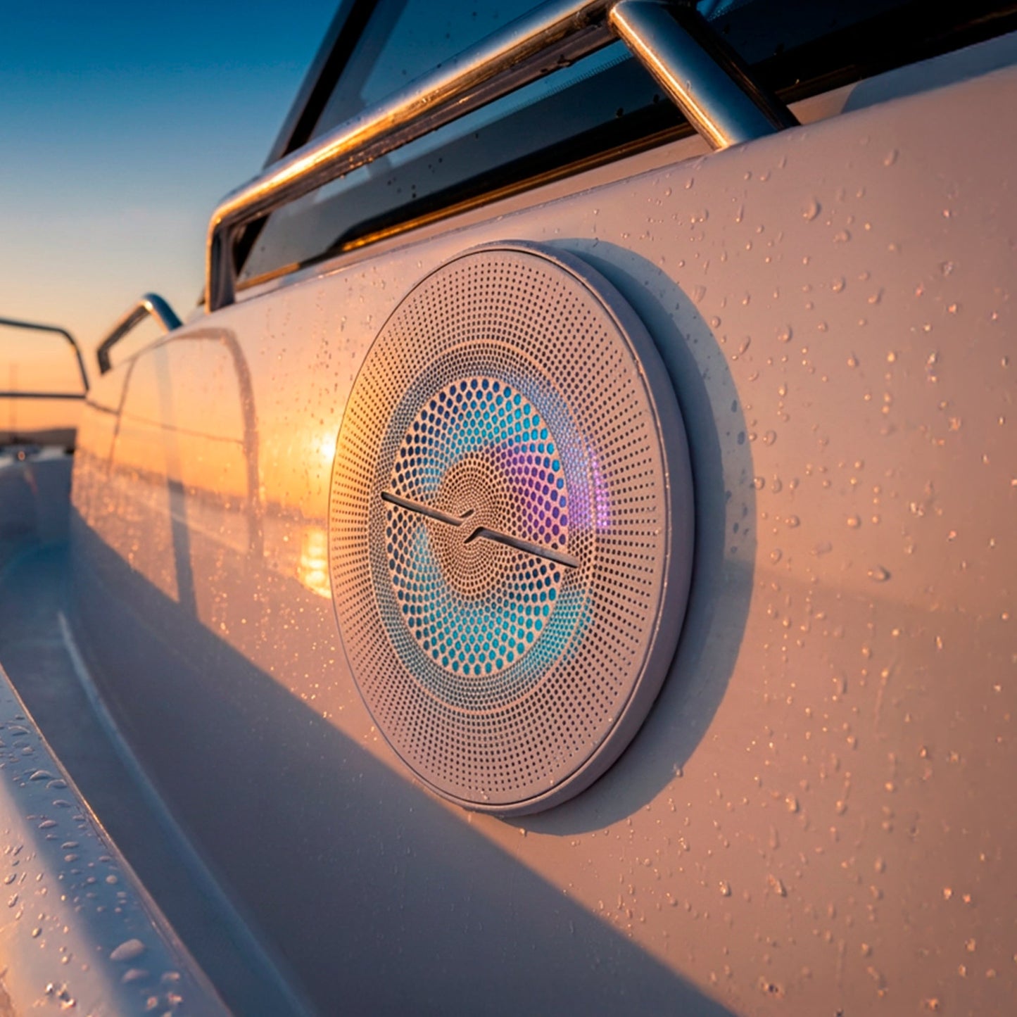 Luxury 6.5” 2-Way Marine Coaxial Speaker with Digital LED Lights and Flush Magnetic Mount Grille | 150W RMS 4-Ohm.