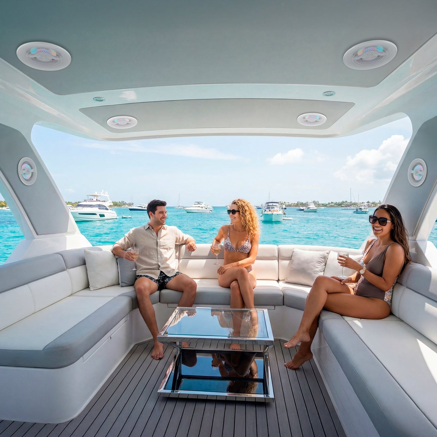 Luxury 6.5” 2-Way Marine Coaxial Speaker with Digital LED Lights and Flush Magnetic Mount Grille | 150W RMS 4-Ohm.