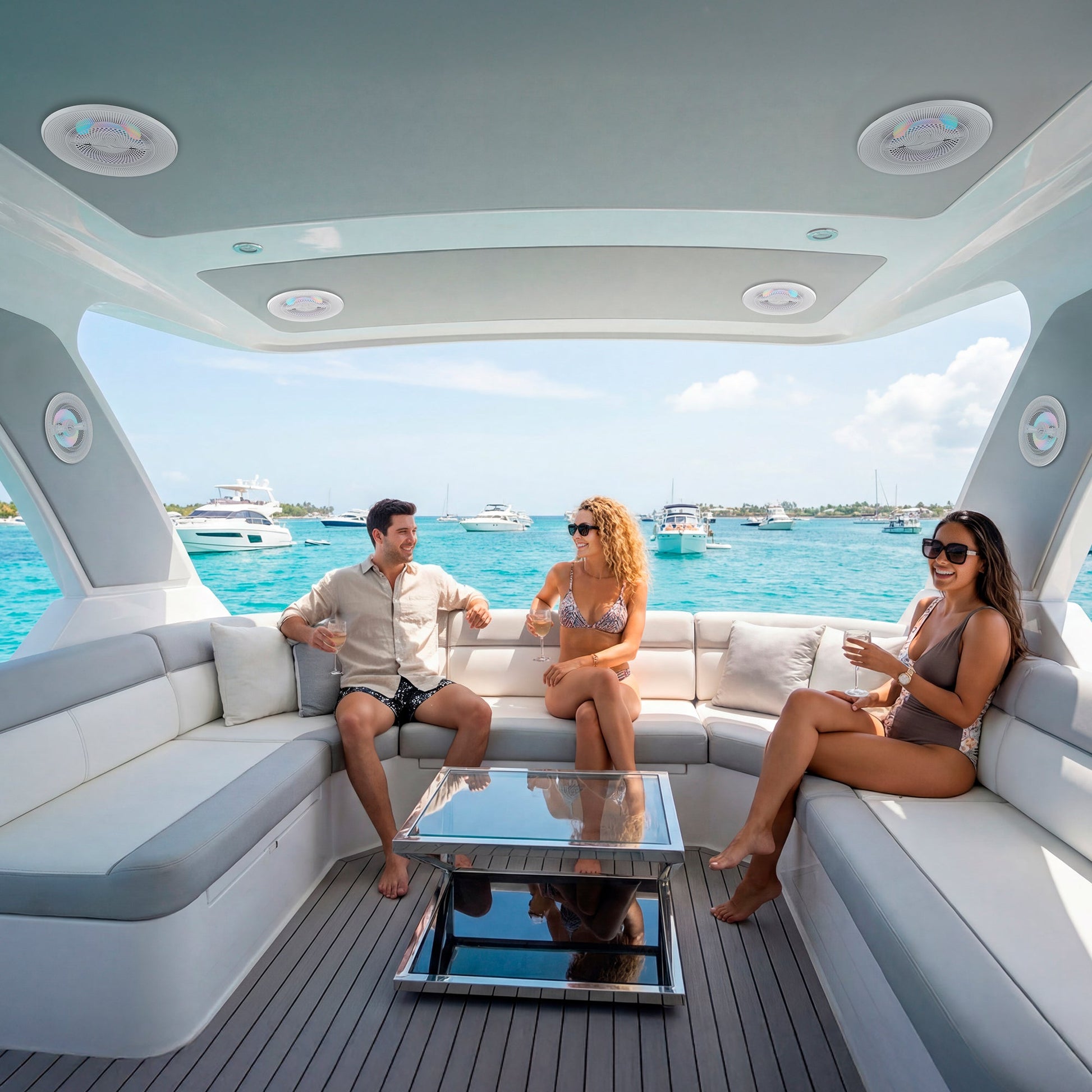 Luxury 6.5” 2-Way Marine Coaxial Speaker with Digital LED Lights and Flush Magnetic Mount Grille | 150W RMS 4-Ohm.