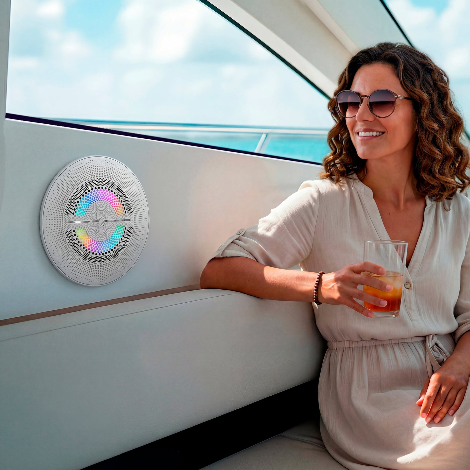 Luxury 8” 2-Way Marine Coaxial Speaker with Digital LED Lights and Flush Magnetic Mount Grille | 175W RMS 4-Ohm.