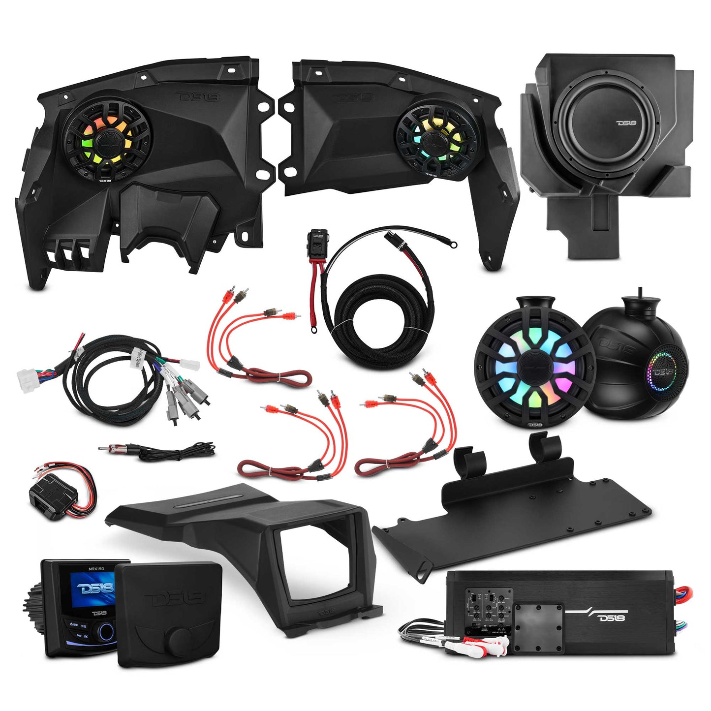 Can-Am Maverick X3 Stage 4 - Dash Speaker Panels, 8" Tower Speakers, 12” Subwoofer, Amplifier, Bluetooth Radio & LED Lights.