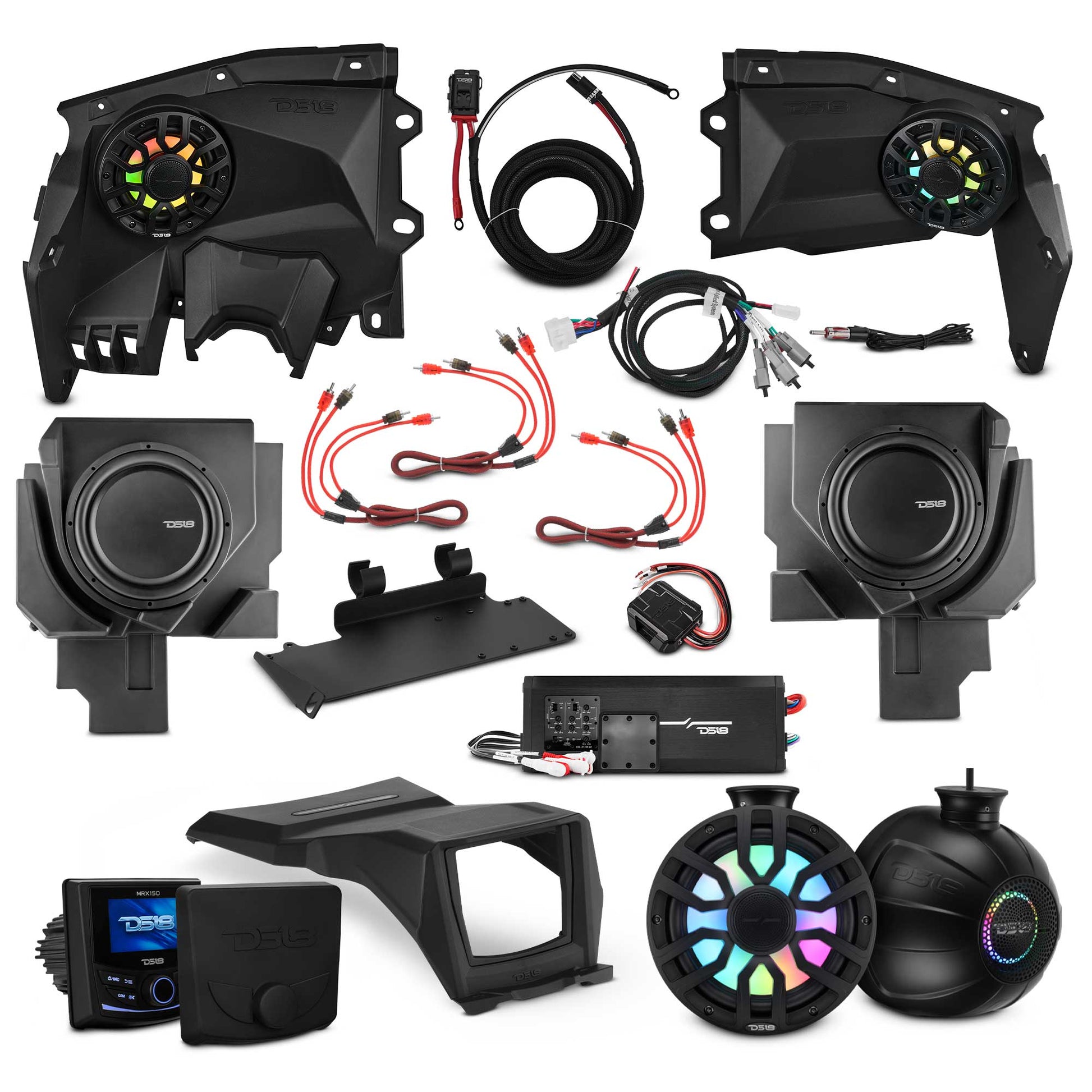 Can-Am Maverick X3 Stage 5 - Dash Speaker Panels, 8" Tower Speakers, Dual 12” Subwoofer, Amplifier, Bluetooth Radio & LED Lights.