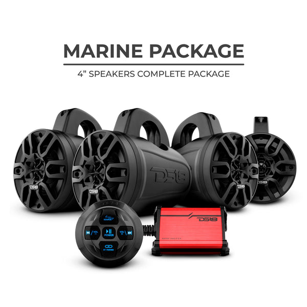 MP 4 x 4" Wakeboard Tower Speakers Package Amplifier And Bluetooth Audio Receiver 100 Watts Rms.