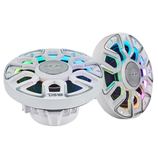 6.5” Marine Coaxial Speaker With Kevlar Cone, Bullet Tweeter, Neodymium Magnet, and Digital LED Lights | 200W RMS 4-Ohm.