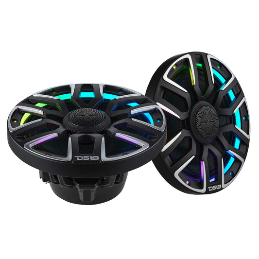 8” Marine Coaxial Speaker With Kevlar Cone, Bullet Tweeter, Neodymium Magnet, and Digital LED Lights | 200W RMS 4-Ohm.