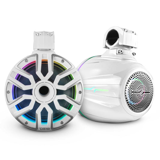 8” Marine Short Tower Speaker With Neodymium Magnet, Kevlar Cone, Compression Driver And Digital LED Lights | 200W RMS 4-Ohm.