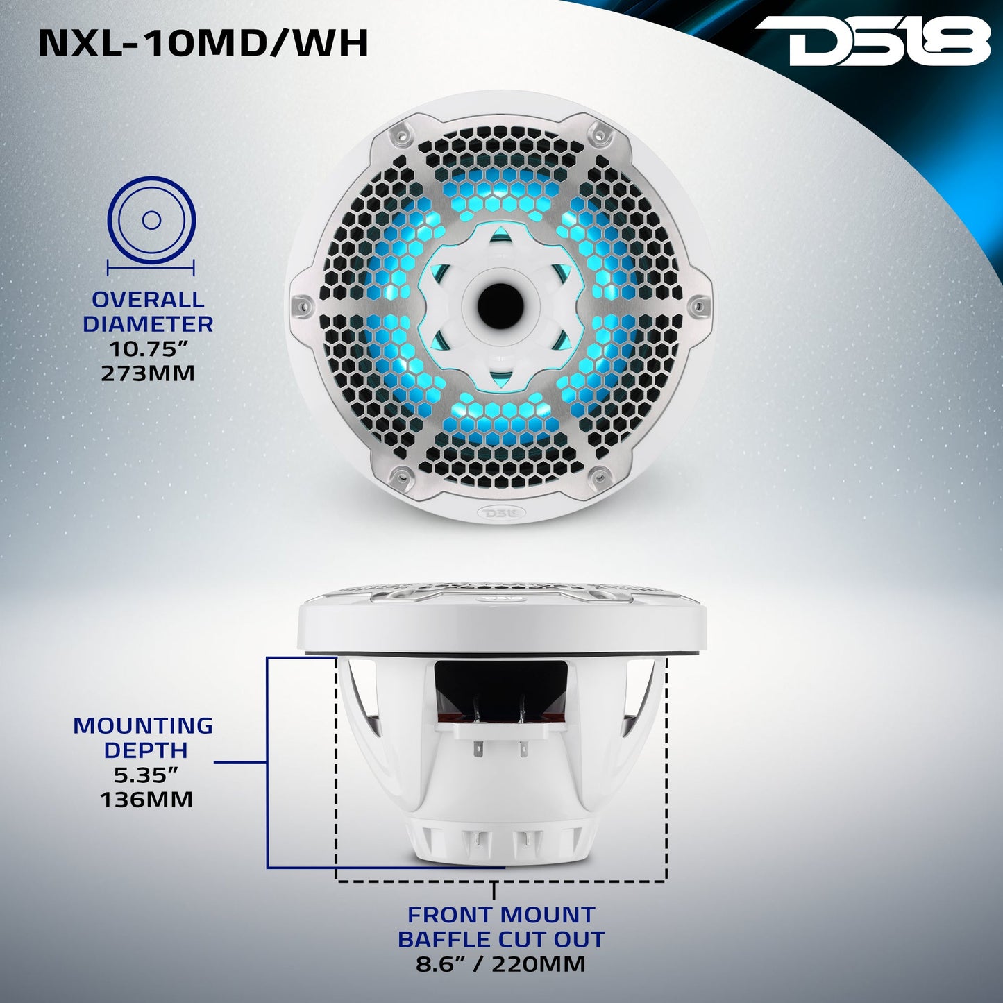 10” Marine 2-Way Hybrid Speaker with RGB LED, Compression Driver and - White - NXL-10MD/WH - product image 10 - AudioSellerz
