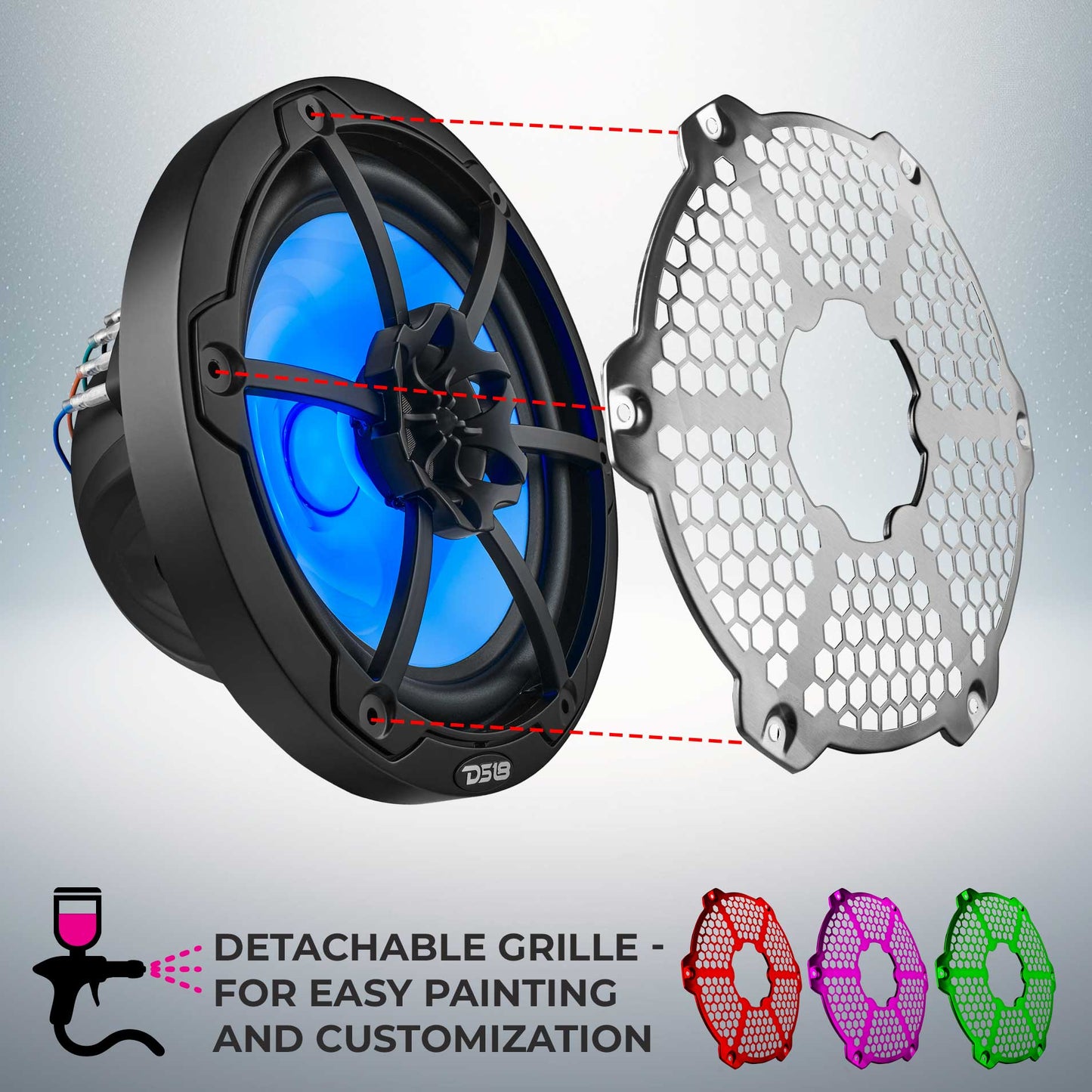 NXL 8" 2-Way Coaxial Marine Speaker With LED RGB Lights 125 Watts Rms 4-Ohm.