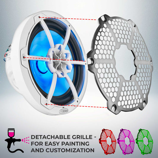 NXL 8" 2-Way Coaxial Marine Speaker With LED RGB Lights 125 Watts Rms 4-Ohm.