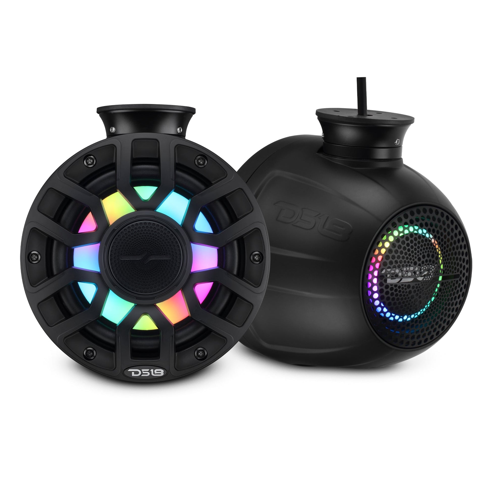 6.5" NXL-iQ Marine Short Tower Coaxial Speakers with Digital LED Lights, 150W RMS, 300W Max, 4-Ohm.