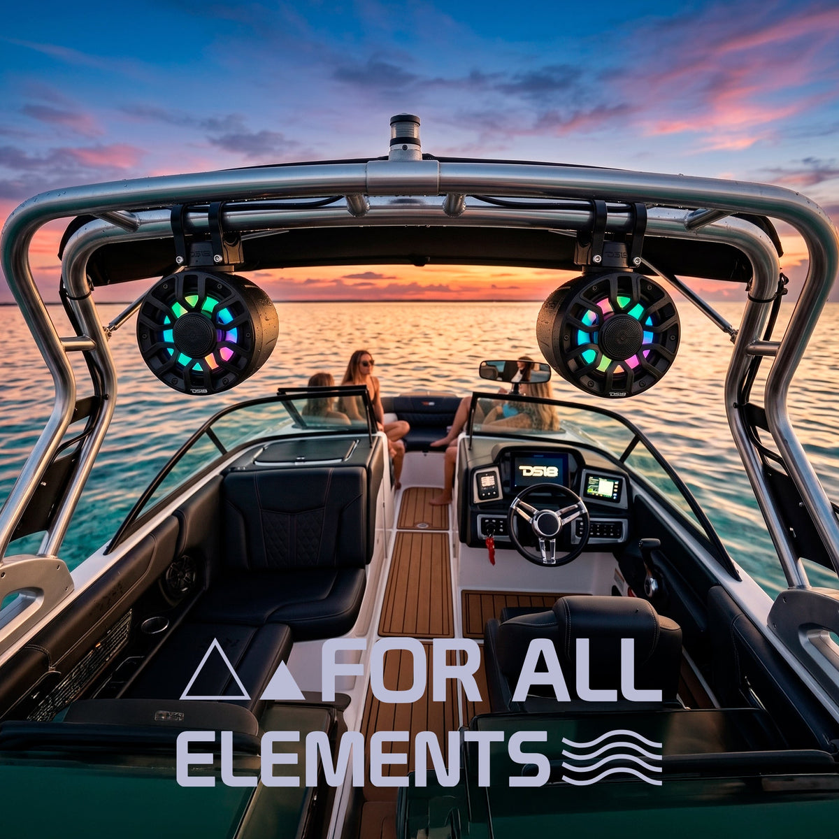 6.5" NXL-iQ Marine Short Tower Coaxial Speakers with Digital LED Lights, 150W RMS, 300W Max, 4-Ohm