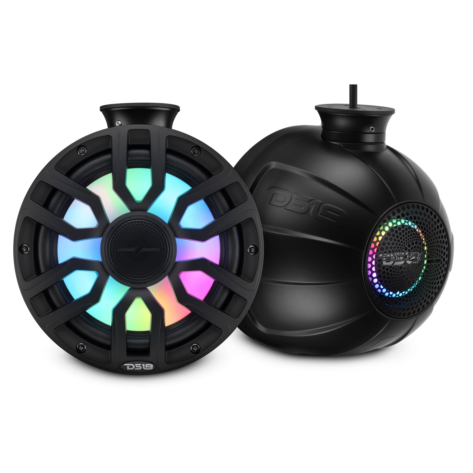 8" NXL-iQ Marine Short Tower Coaxial Speakers with Digital LED Lights, 175W RMS, 350W Max, 4-Ohm.