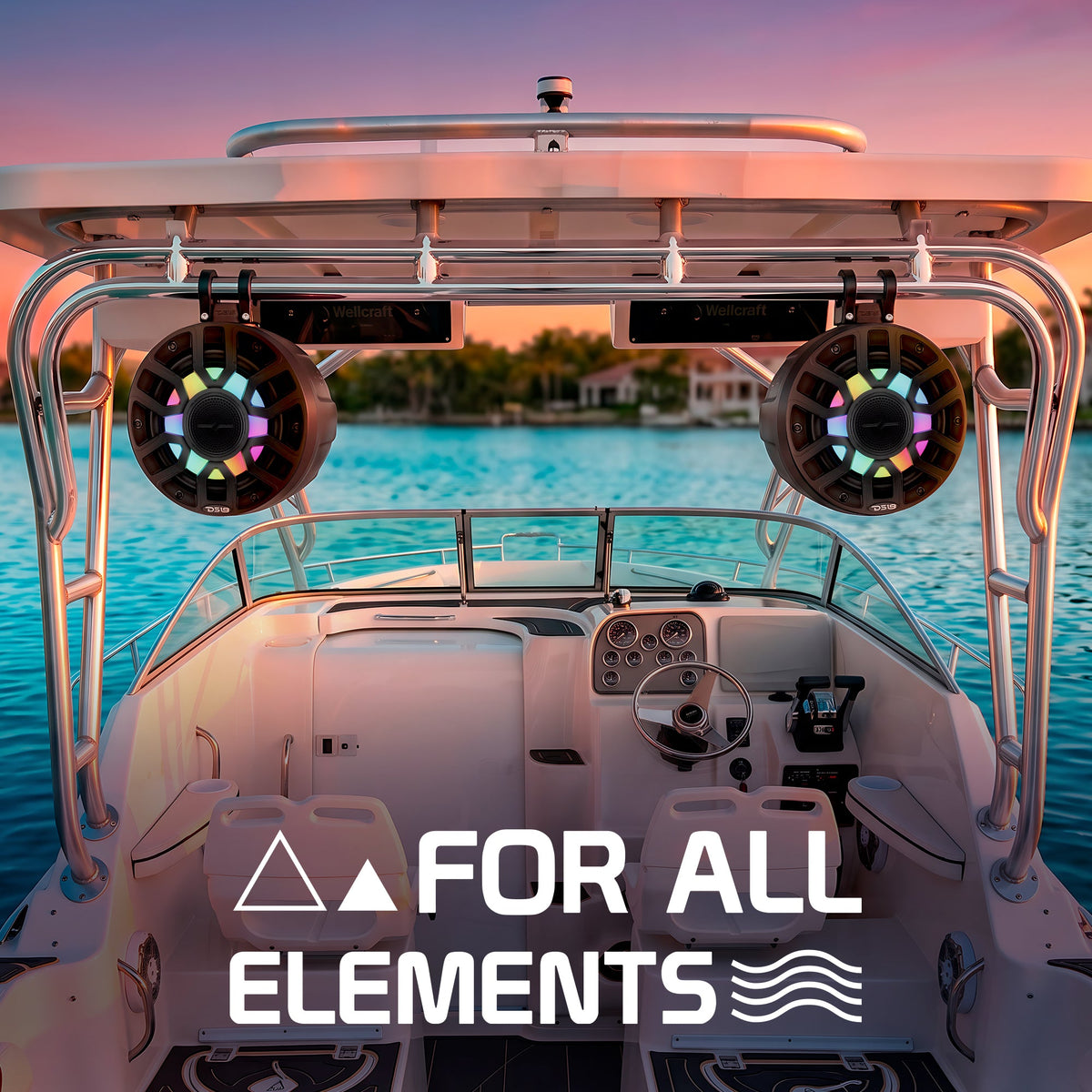 8" NXL-iQ Marine Short Tower Coaxial Speakers with Digital LED Lights, 175W RMS, 350W Max, 4-Ohm