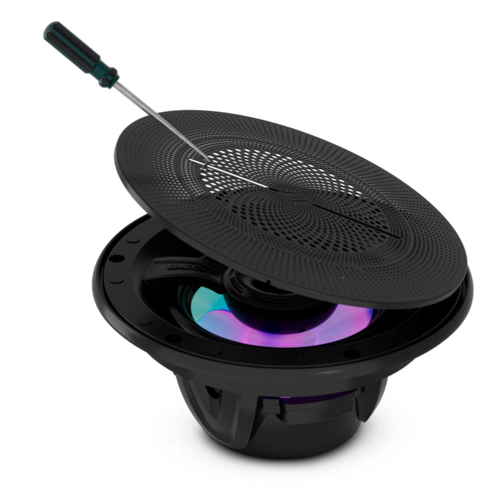 Luxury 6.5” 2-Way Marine Coaxial Speaker with Digital LED Lights and Flush Magnetic Mount Grille | 150W RMS 4-Ohm.