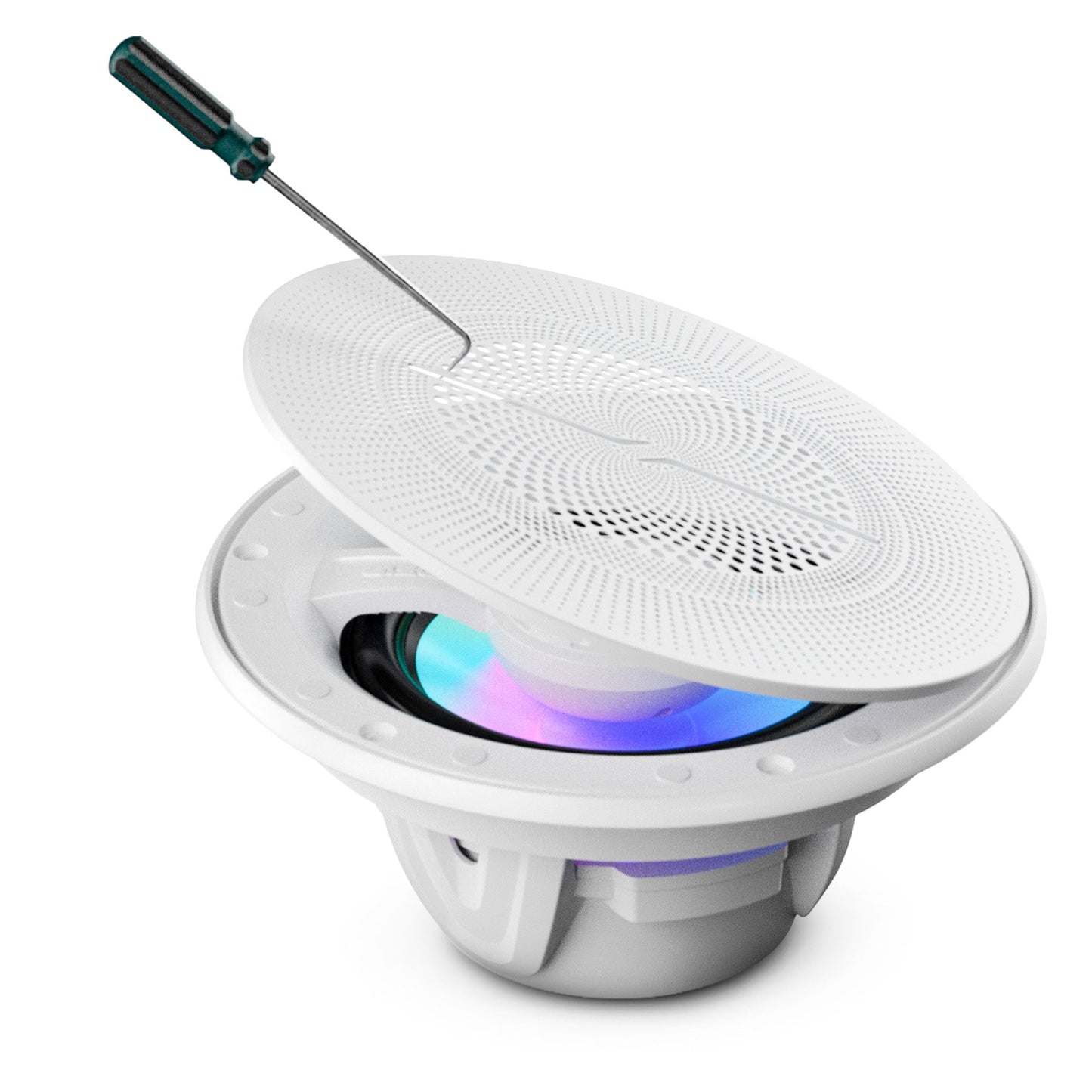 Luxury 6.5” 2-Way Marine Coaxial Speaker with Digital LED Lights and Flush Magnetic Mount Grille | 150W RMS 4-Ohm.