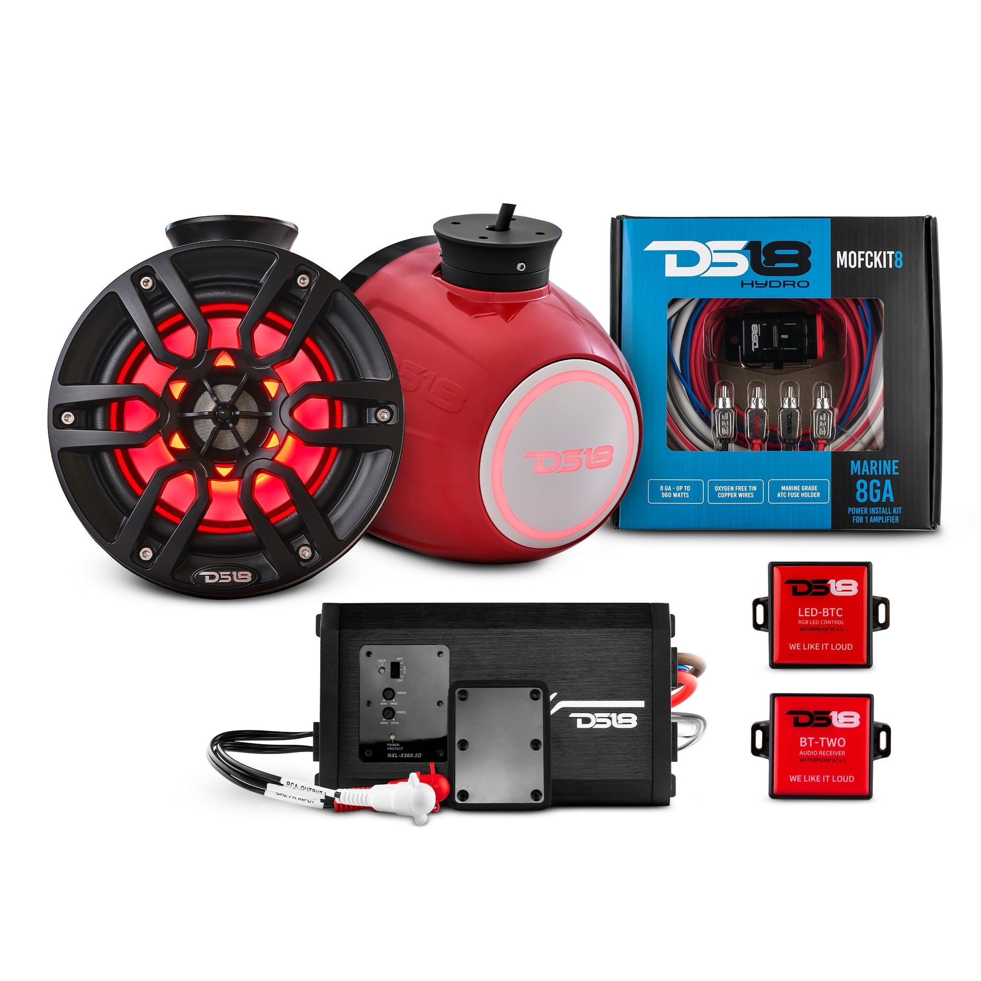 6.5" Compact Speaker Tower with Marine Amplifier, Installation Kit, and RGB LED Lights - Perfect Package for Jet Ski.