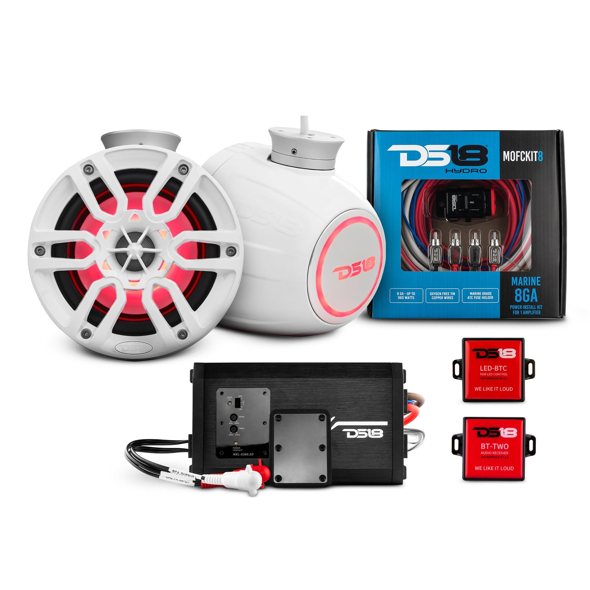6.5" Compact Speaker Tower with Marine Amplifier, Installation Kit, and RGB LED Lights - Perfect Package for Jet Ski.