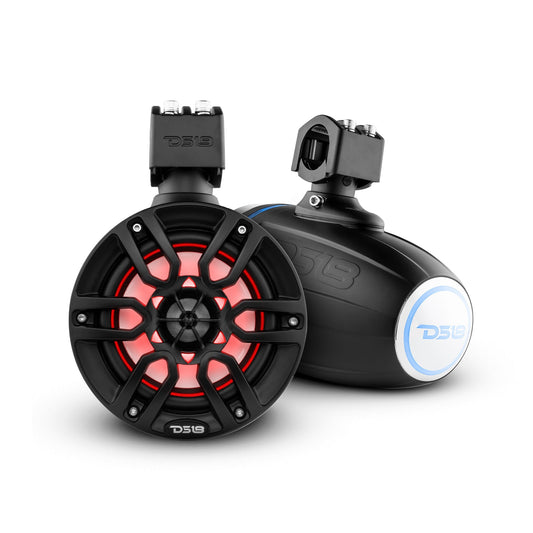 DS18 Best Marine Stereo Subwoofer Package  1 x 10” Subwoofer | 2 x 6.5” Speaker Tower | 2 x 6.5” Marine Speaker | 1 x 5 Ch Amplifier | 1 x MOFCKIT4 and 1 x LED-BTC.