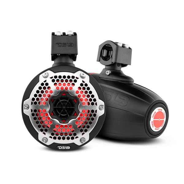 NXL 6.5" Neodymium Marine and Powersports Towers with Built-in Passive Radiator, 1" Driver and LED RGB Lights 150 Watts Rms -Black.