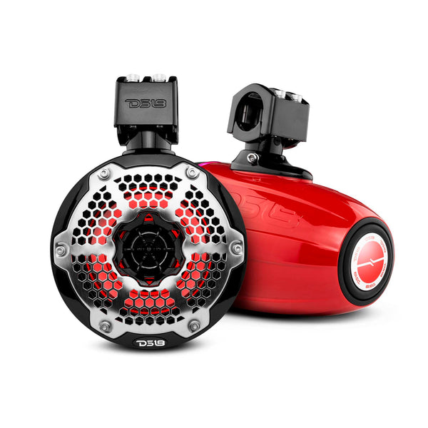 NXL 6.5" Neodymium Marine and Powersports Towers with Built-in Passive Radiator, 1" Driver and LED RGB Lights 150 Watts Rms -Red.