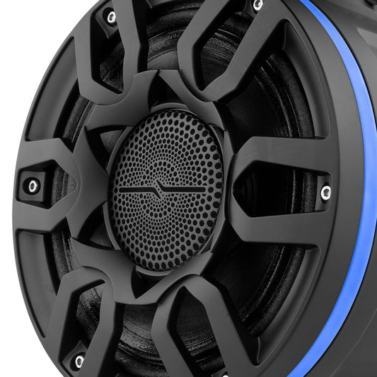 NXL 8" Compact Wakeboard Tower Speakers with Hybrid Mid-Range, Compression Driver Loudspeaker, RGB LED Lights, 500 Watts, Speaker Cover Included.