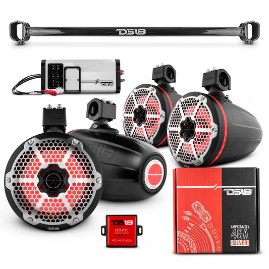 BRO-TUBE 4x 8" Marine Towers Speakers with RGB LED Lights, 4-Channel Marine Amplifier and AMPKIT for Ford Bronco 6th Gen.