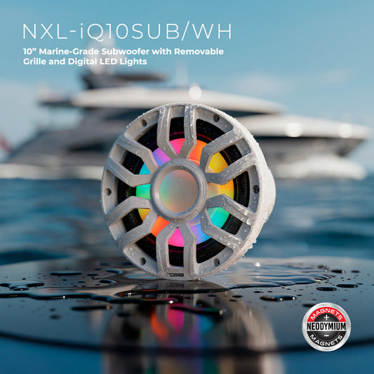 10” Marine Subwoofer with Hybrid Magnet Motor, Removable Grille and Digital LED Lights - 500W RMS 4-Ohm