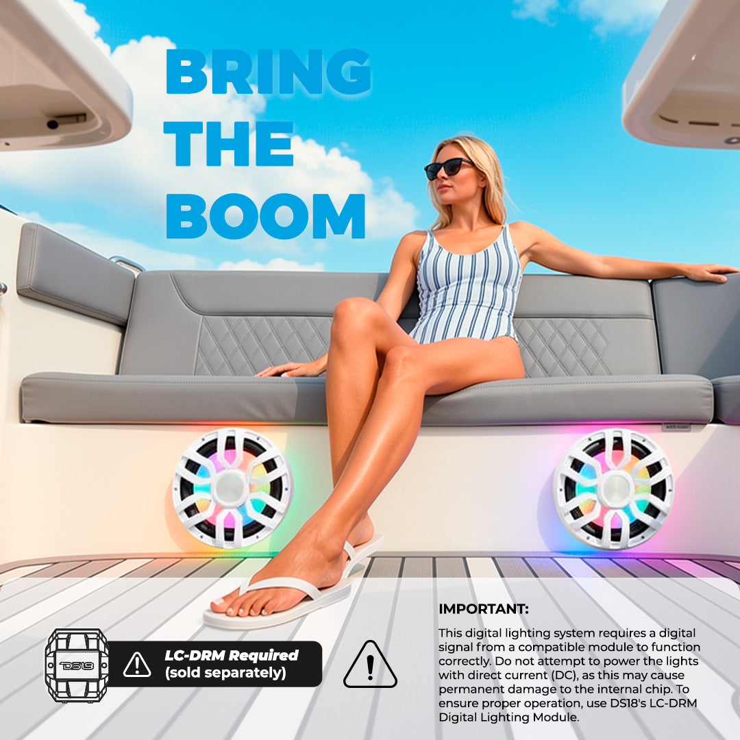 12” Marine Subwoofer with Hybrid Magnet Motor, Removable Grille and Digital LED Lights - 600W RMS 4-Ohm