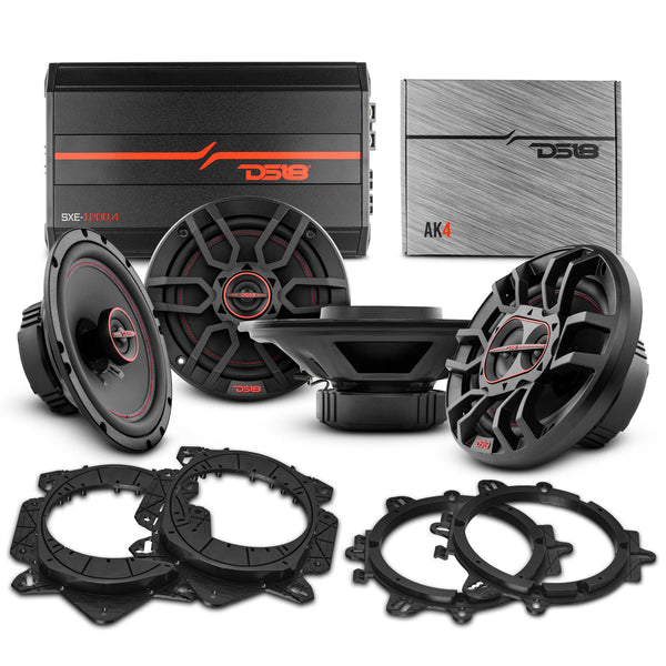 Car Audio Bundle: 6.5" & 6x9" Coaxial Speakers with OEM Speaker Adapters, Amplifier, and Wiring Kit.