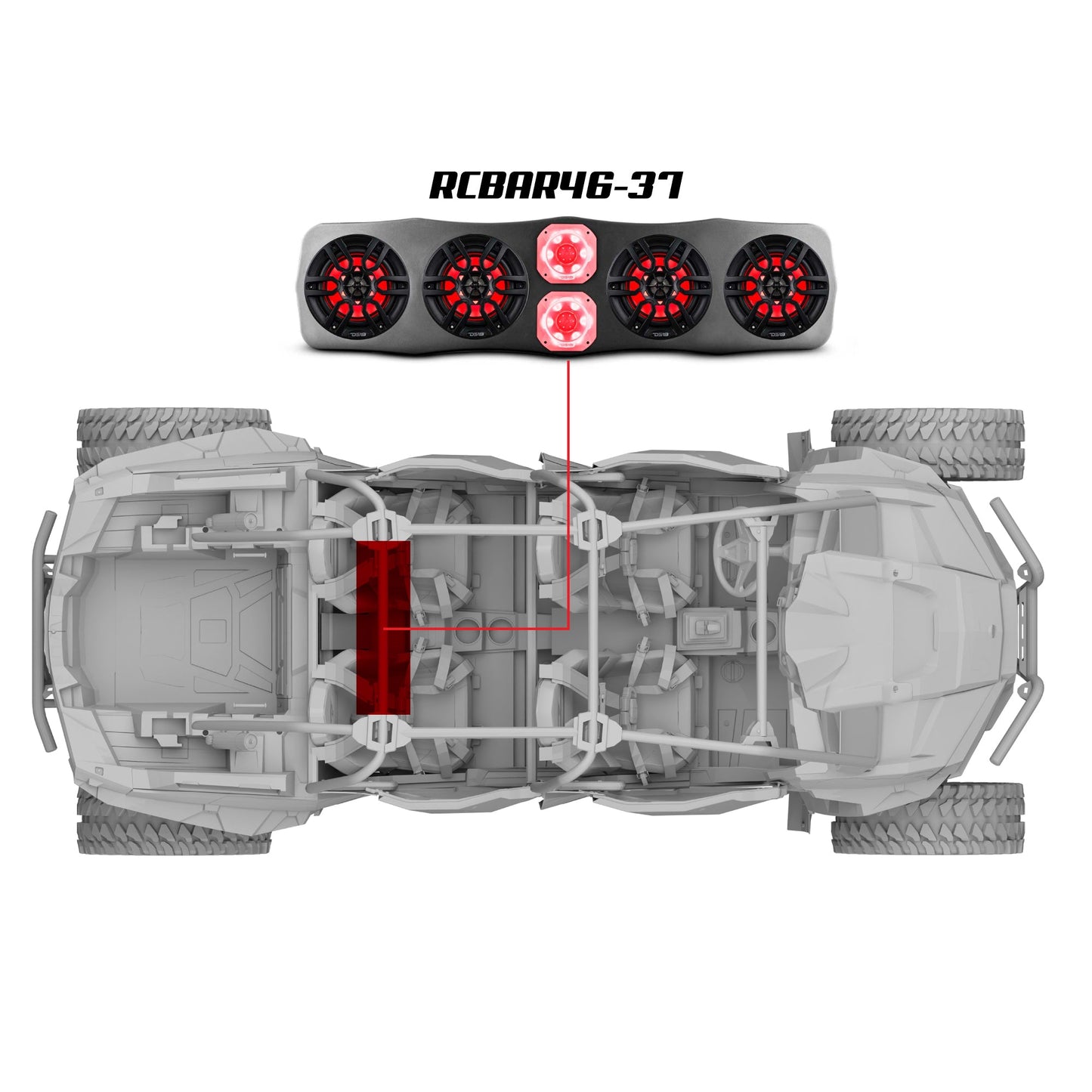Polaris RZR/RZR PRO Soundbar With Amplifier and Installation Kit - Loaded with 4x 6.5" Marine Speakers & 2x 4" Super Bullet Tweeters.