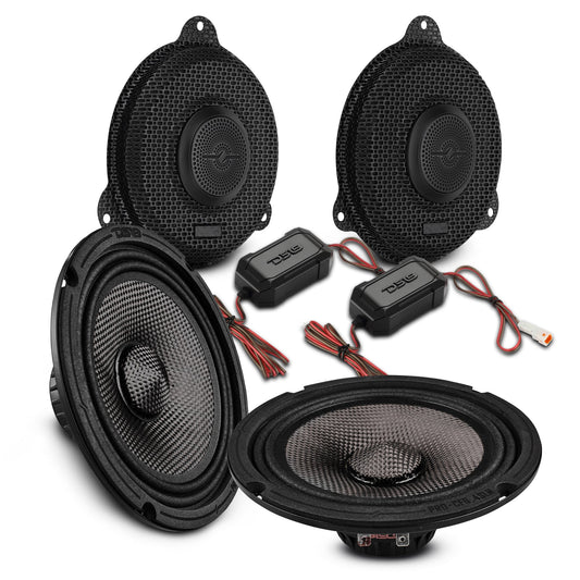 Harley-Davidson Street Glide 2014–2023 Front Stage Audio Upgrade Kit | 6.5" Slim Midrange Speakers + Bullet Tweeter NVY Grilles.