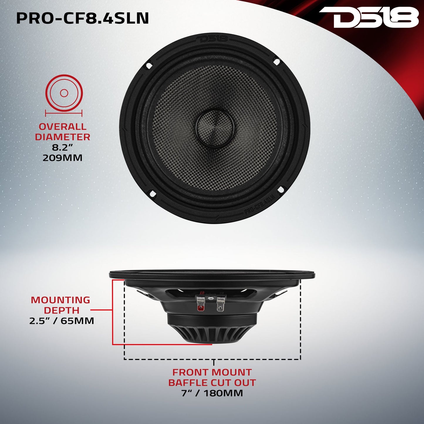 8” Slim Motorcycle & Motorsports Loudspeaker With Neodymium Magnet and Water Resistant Carbon Fiber Cone | 200W RMS 4-Ohm.
