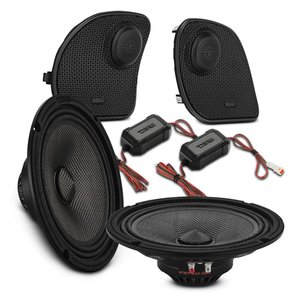 Harley-Davidson Road Glide 2014–2023 Front Stage Audio Upgrade Kit | 6.5" Slim Midrange Speakers + Bullet Tweeter NVY Grilles.