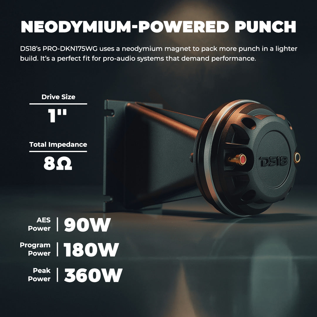 PRO-DK 1" Compression Driver with 3.5" x 4.4" Wave Guide Horn | 360W Peak 8-Ohm, Neodymium Magnet