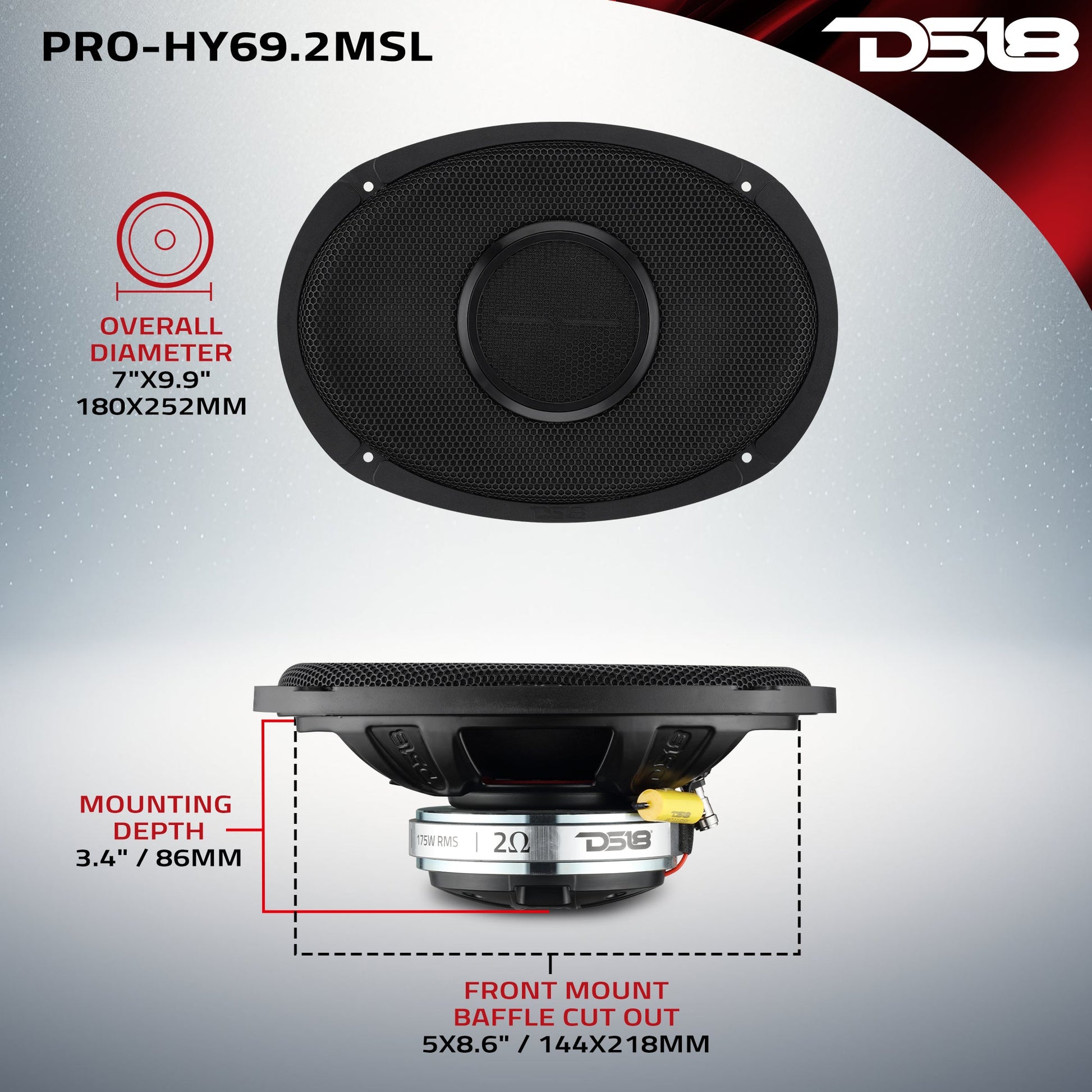 PRO 6x9” Hybrid Slim Loudspeaker with Water-Resistant Cone and Compression Driver Horn | 175W RMS 2-Ohm.