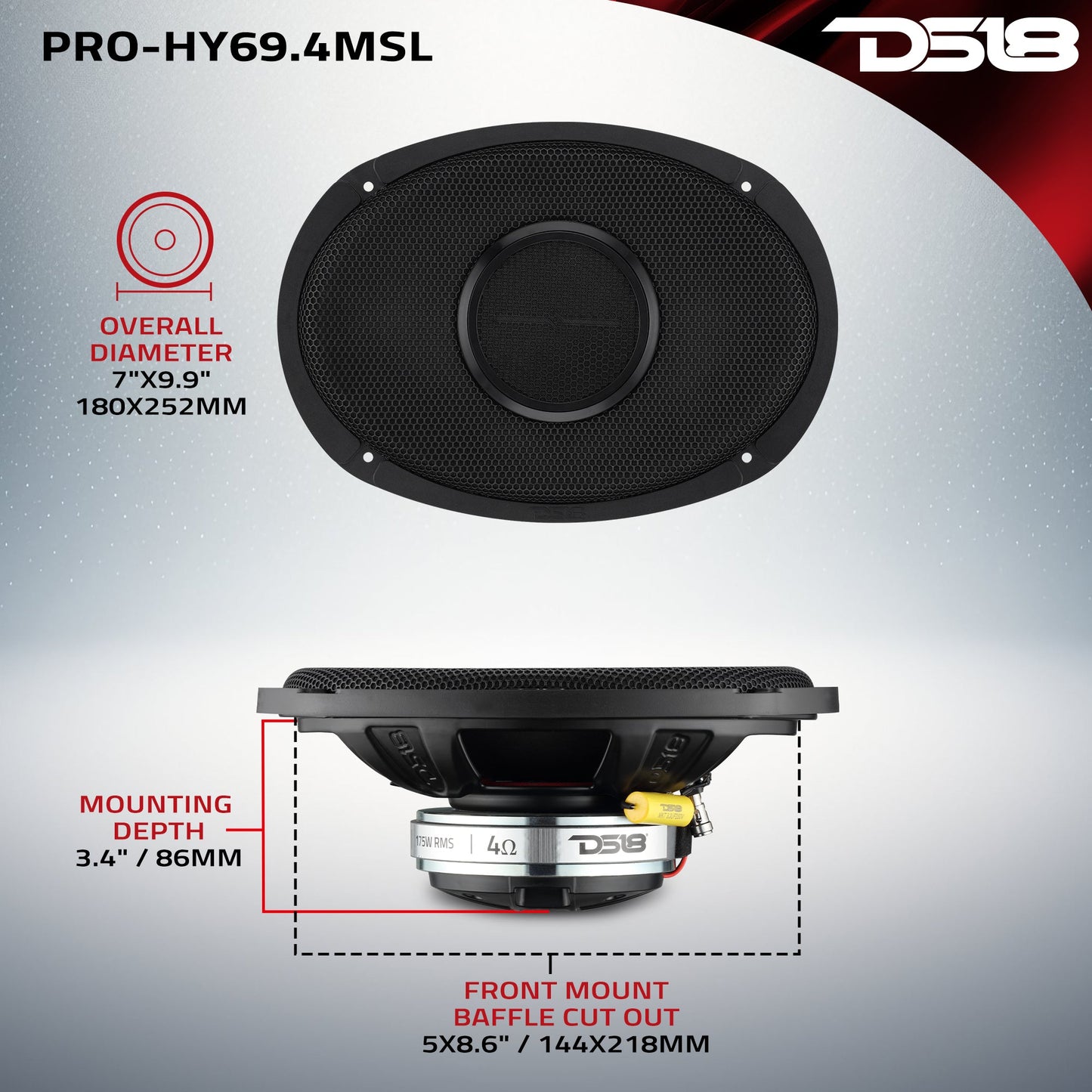 PRO 6x9” Hybrid Slim Loudspeaker with Water-Resistant Cone and Compression Driver Horn | 175W RMS 4-Ohm.