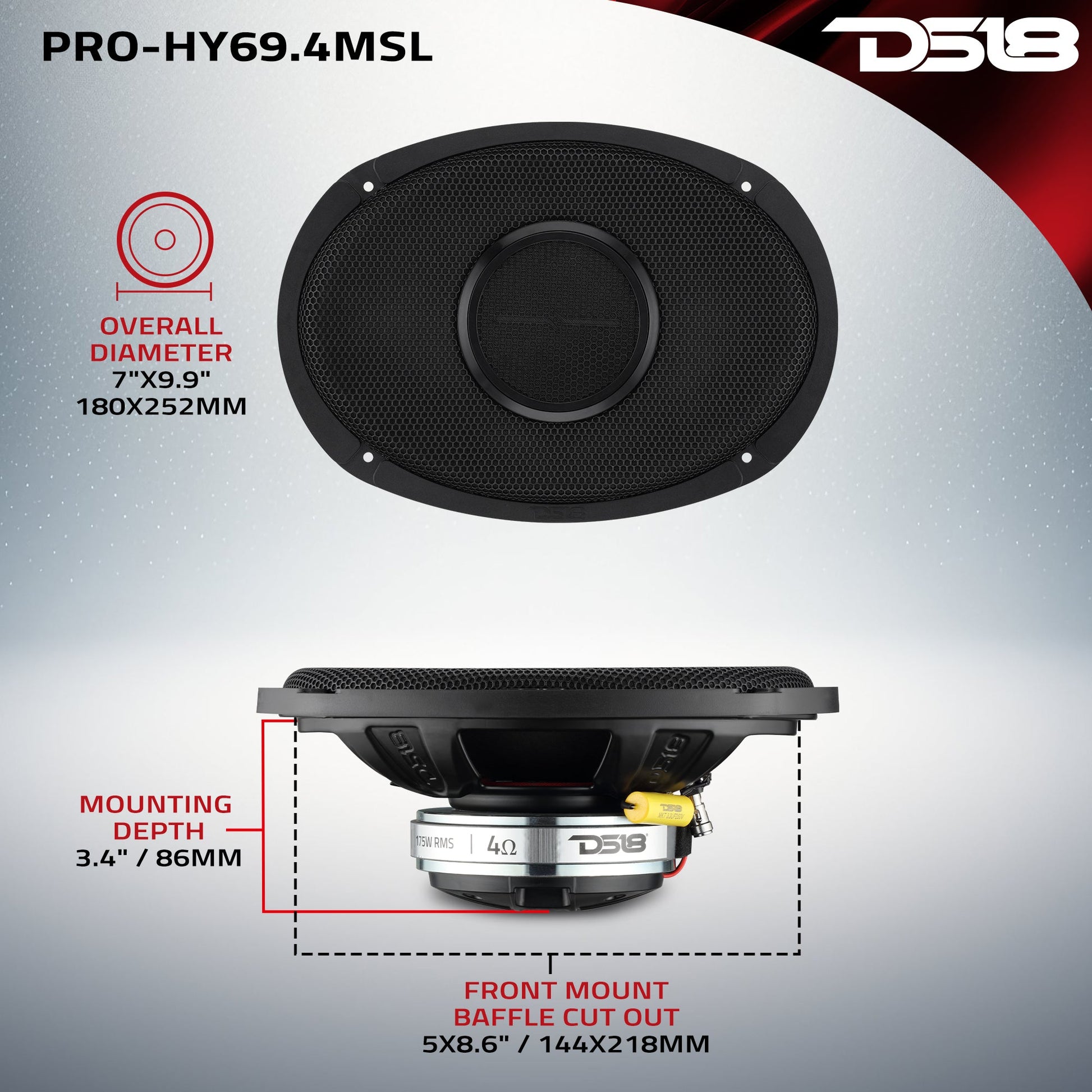PRO 6x9” Hybrid Slim Loudspeaker with Water-Resistant Cone and Compression Driver Horn | 175W RMS 4-Ohm.